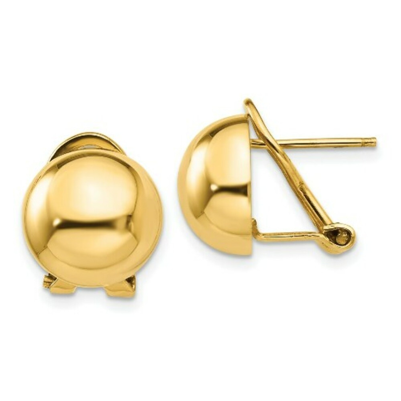 14K Yellow Gold Omega Clip 12mm Half Ball Earrings - (B34-920)