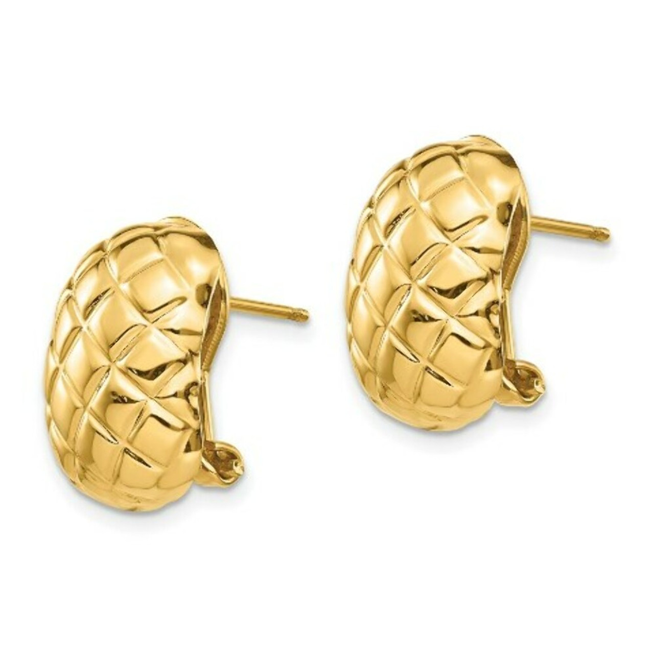 14K Yellow Gold Polished Quilted Omega Back Post Earrings - (B44-467)
