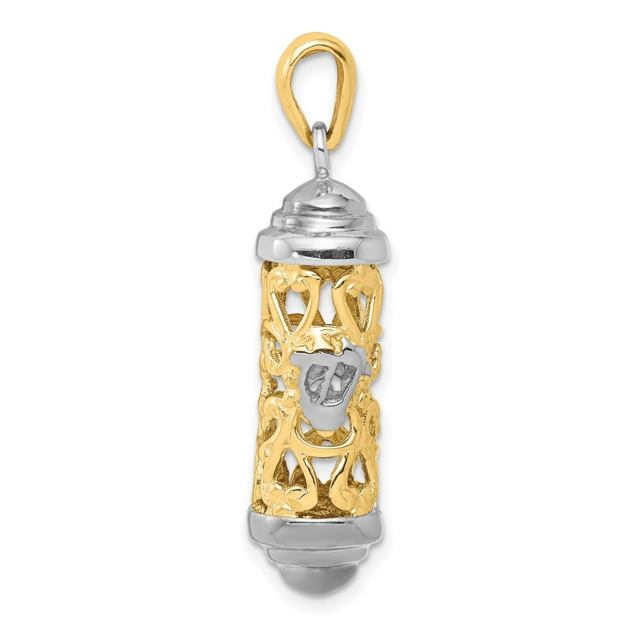 14K Two-tone Gold Mezuzah Pendant 36mm length - (A84-683)