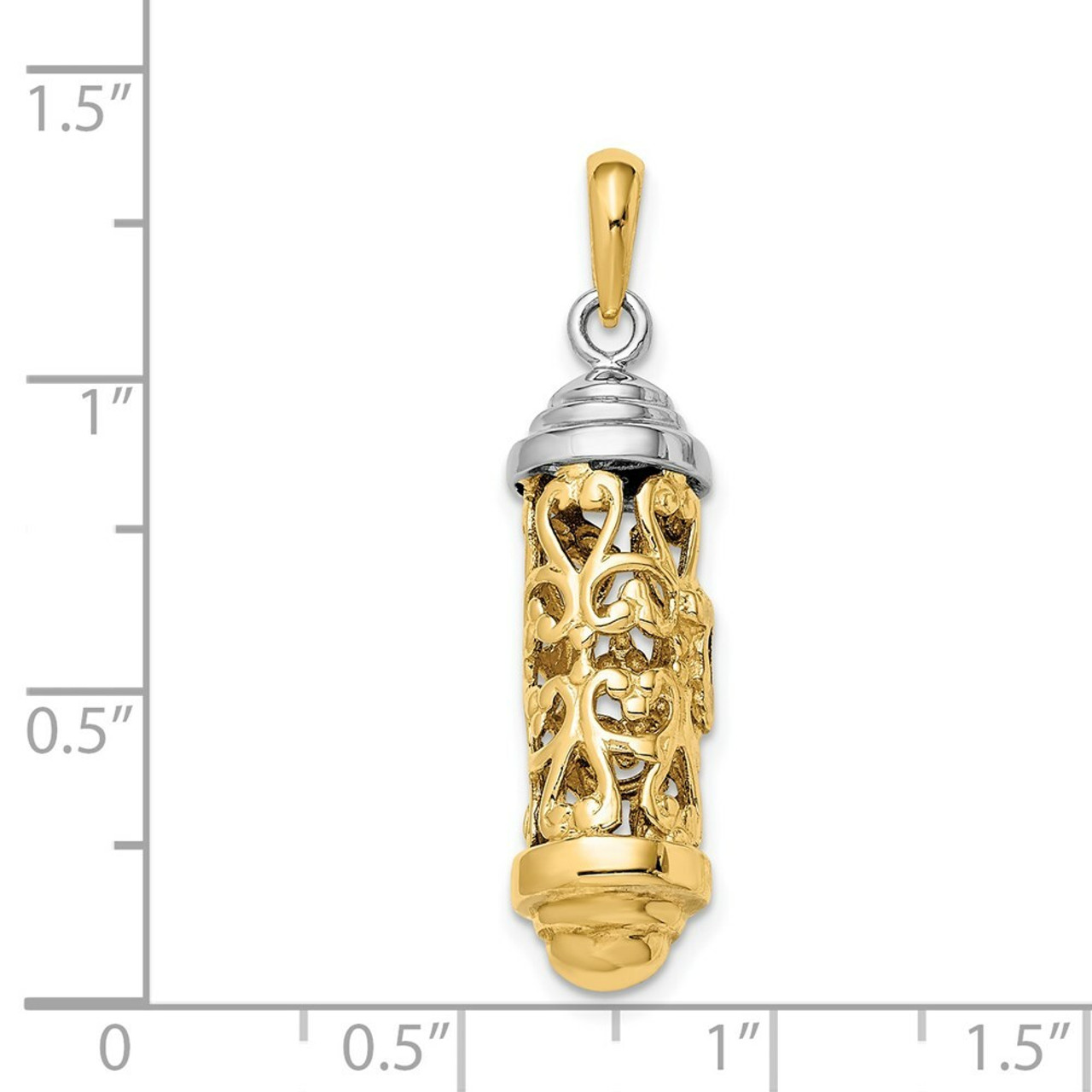 14K Two-tone Gold Mezuzah Pendant 36mm length - (A84-683)
