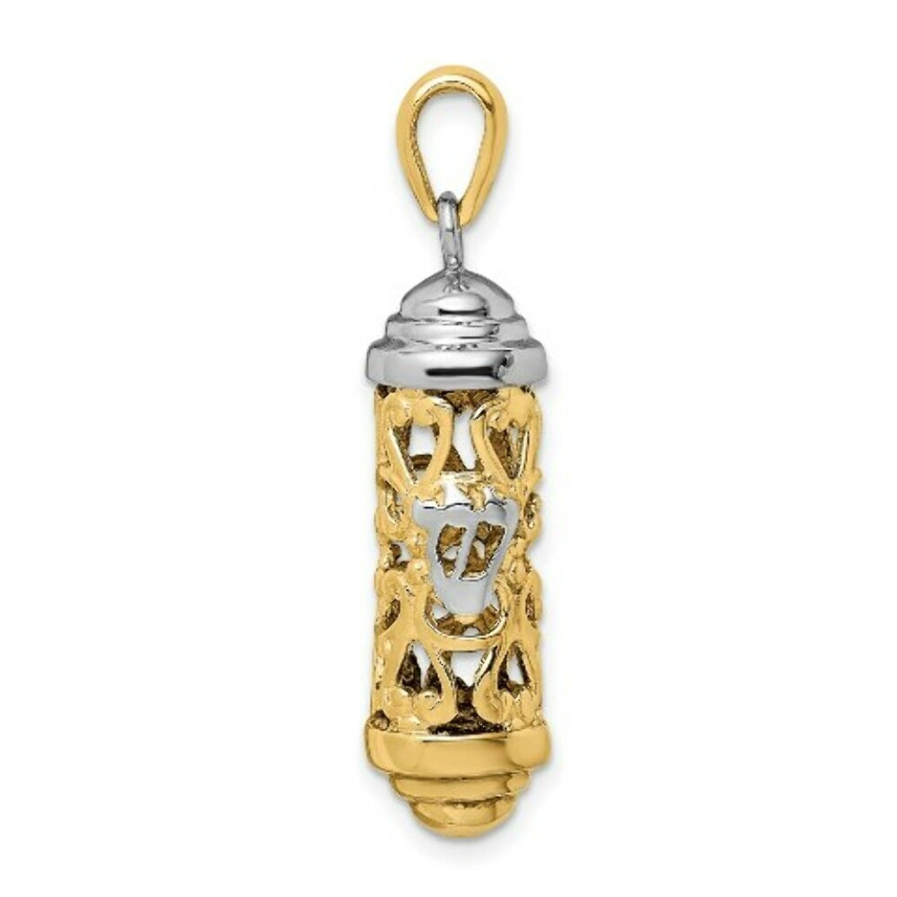 14K Two-tone Gold Mezuzah Pendant 36mm length - (A84-683)