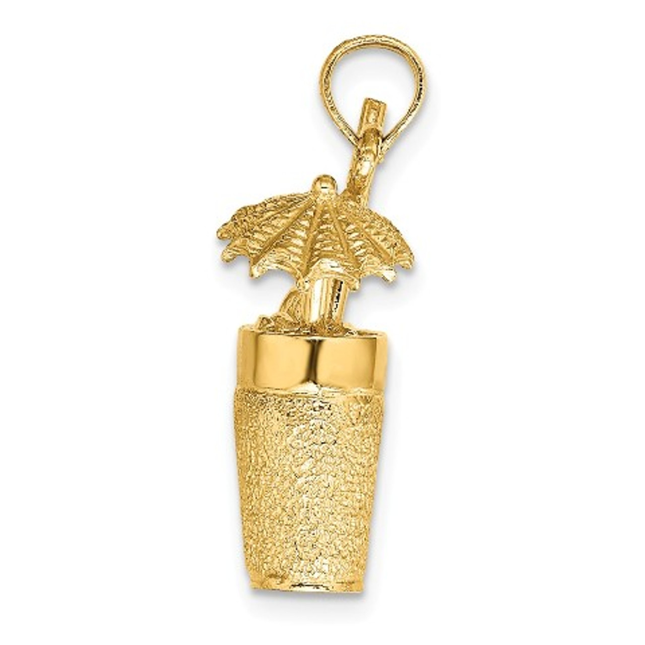 14K Yellow Gold 3-D Textured Cocktail Drink Charm Pendant - (A92