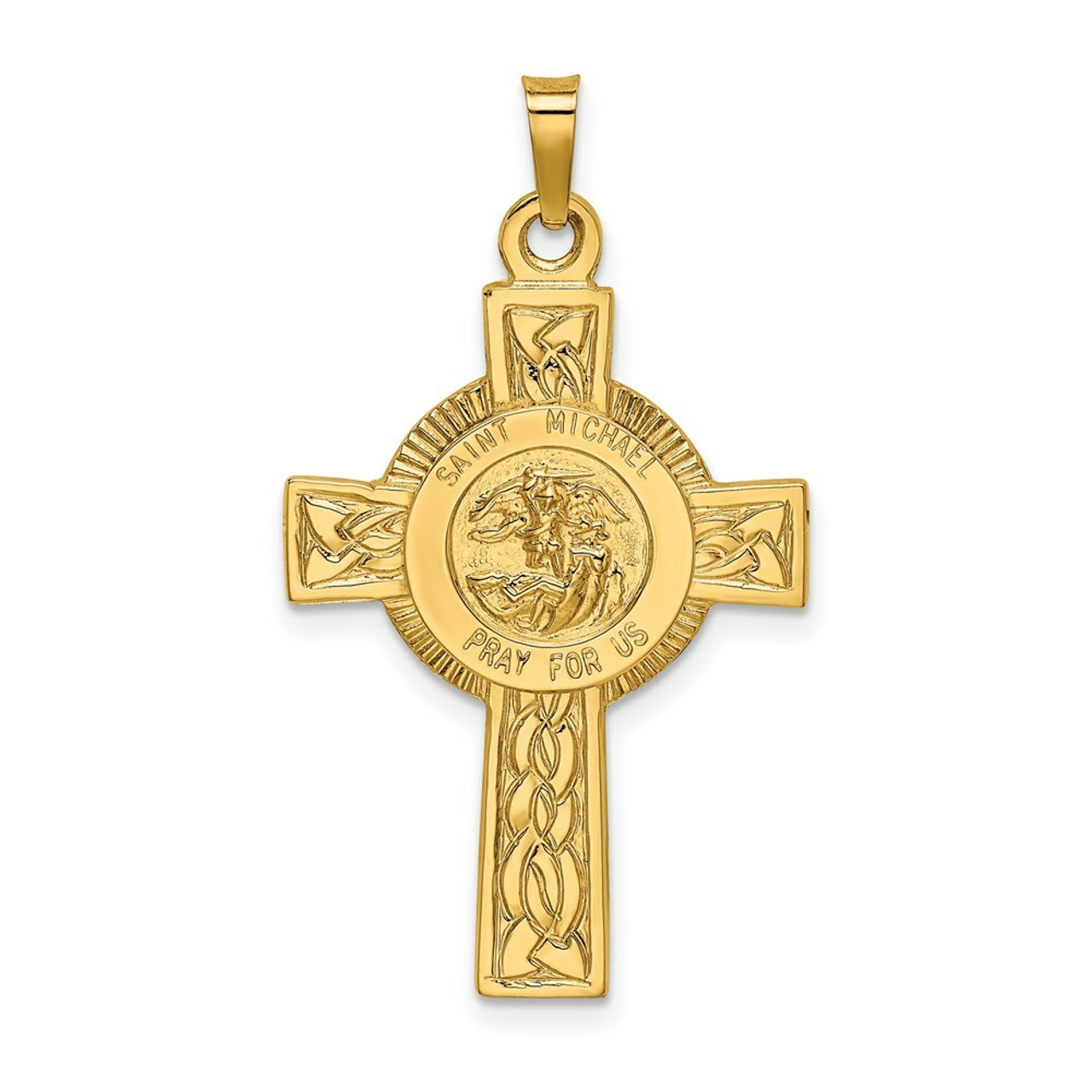 14K Yellow Gold Cross with St. Michael Medal Pendant - (A97-922)