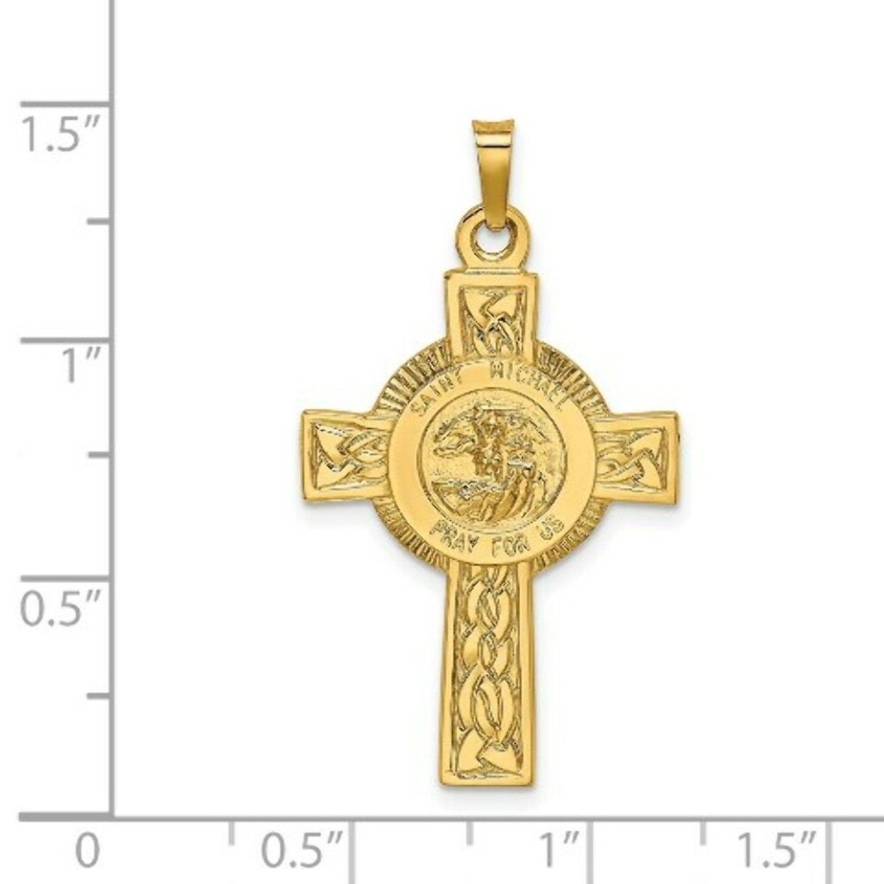 14K Yellow Gold Cross with St. Michael Medal Pendant - (A97-922)