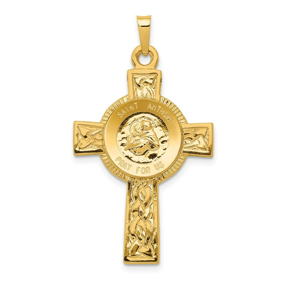 14K Yellow Gold Cross with St Anthony Medal Pendant - (A97-936