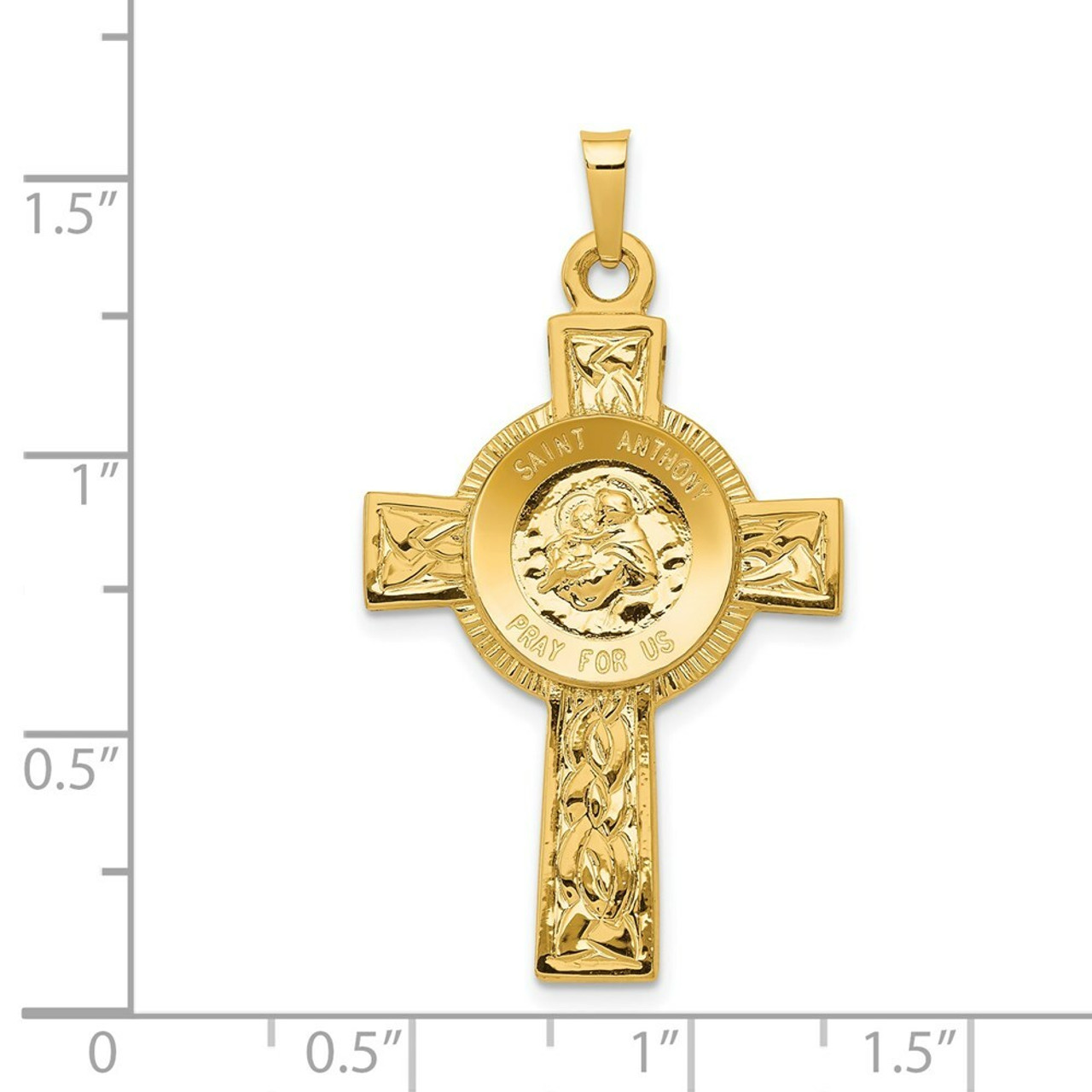 14K Yellow Gold Cross with St Anthony Medal Pendant - (A97-936)