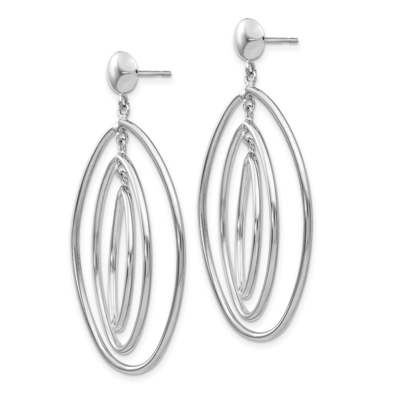 14K White Gold Oval Circle Dangle Post Earrings - (B42-684)