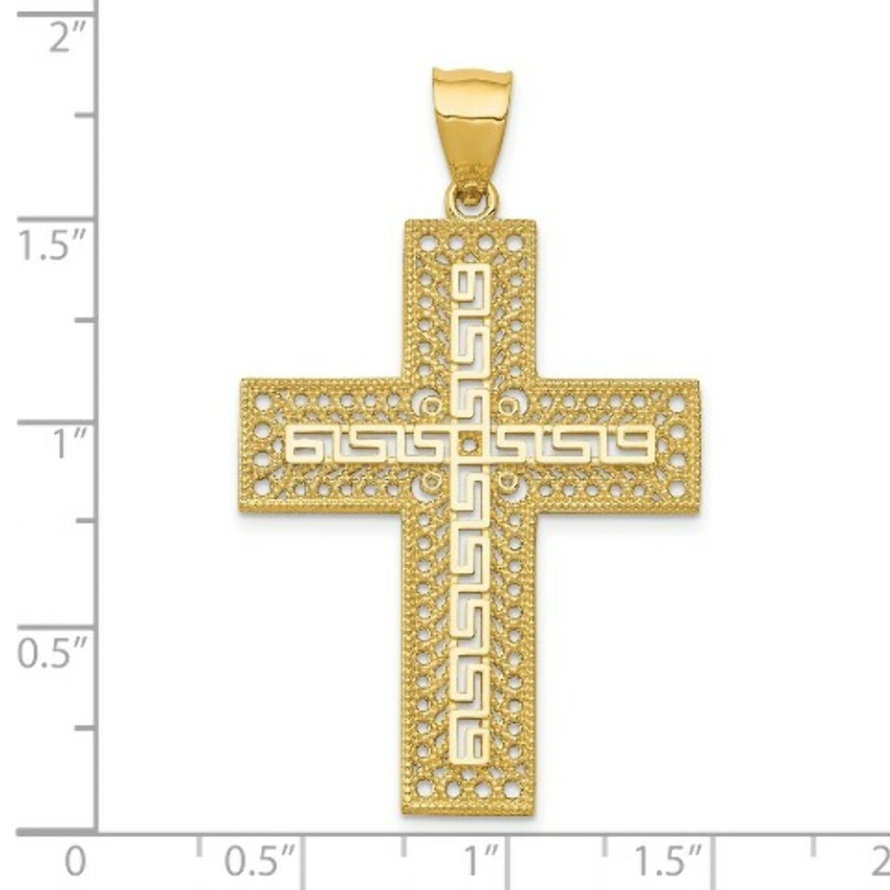 14K Yellow Gold Greek Key Filigree Cross Pendant - (A83-166)