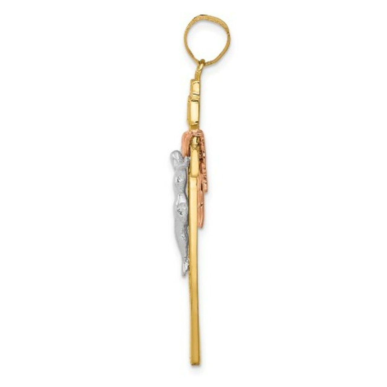 14K Tri-Color Gold Diamond-cut Small Draped INRI Crucifix Pendant - (A84-110)