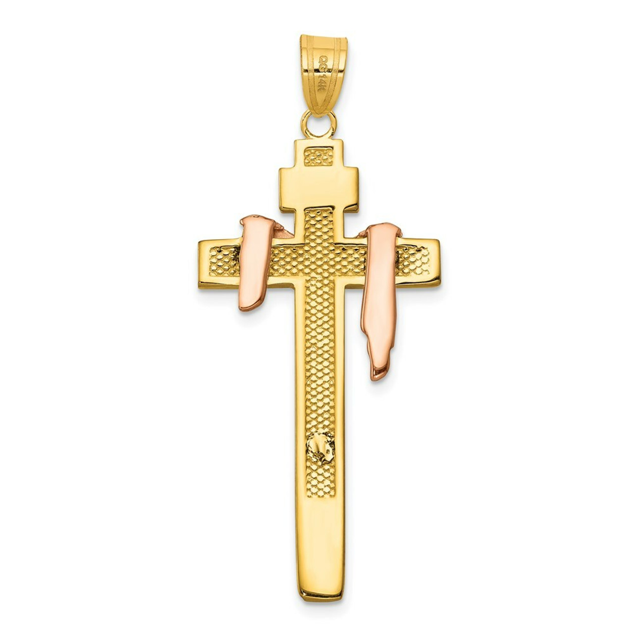 14K Tri-Color Gold Diamond-cut Small Draped INRI Crucifix Pendant - (A84-110)