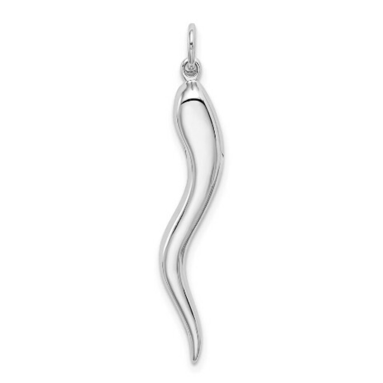 14K White Gold Solid Polished 3-Dimensional Large Italian Horn Charm - (A86-600)