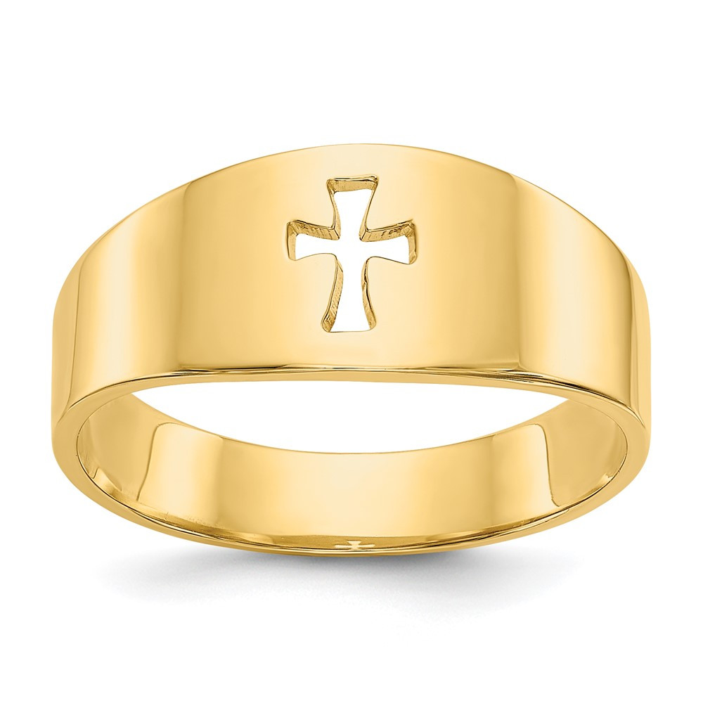 14K Yellow Gold Polished Cutout Cross Ring - Size 8 - (B32-694