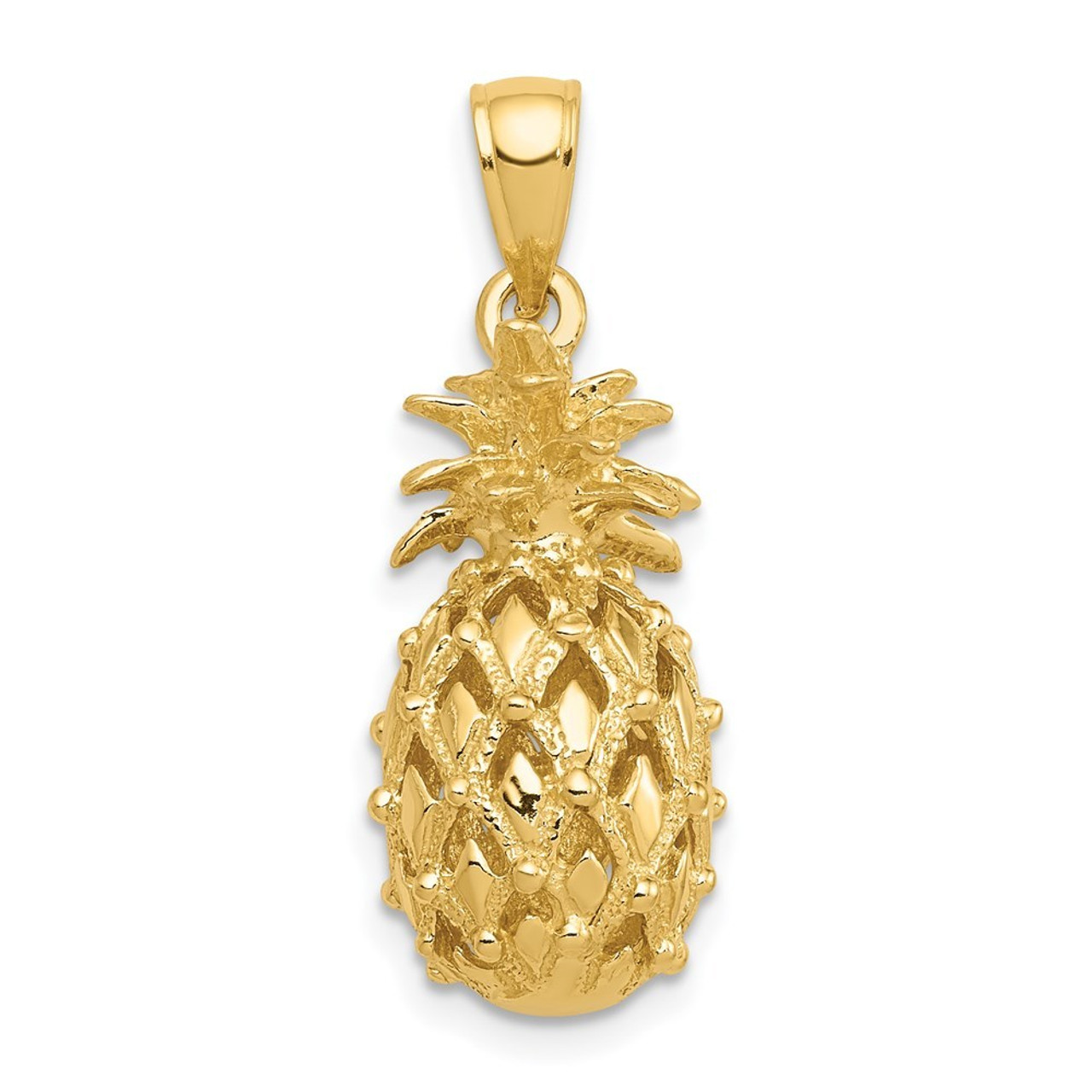 14K Yellow Gold 3-D Cutout Pineapple Pendant - (A82-990)