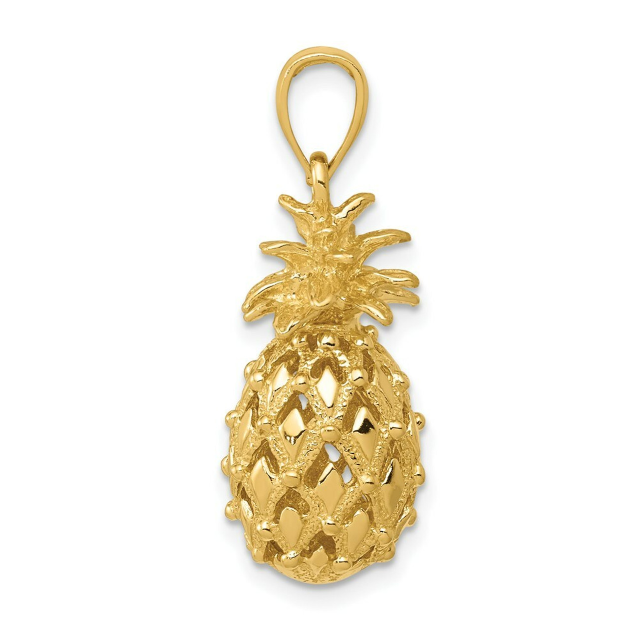 14K Yellow Gold 3-D Cutout Pineapple Pendant - (A82-990)
