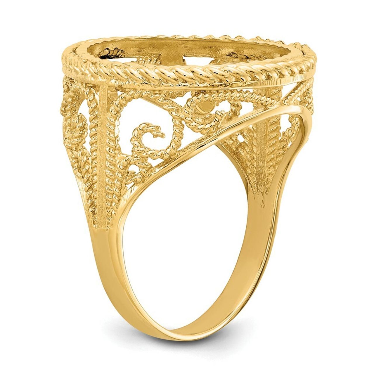 14K Yellow Gold 1/10th American Eagle Coin Diamond-cut Coin Ring - Size: 7 - (B31-667)