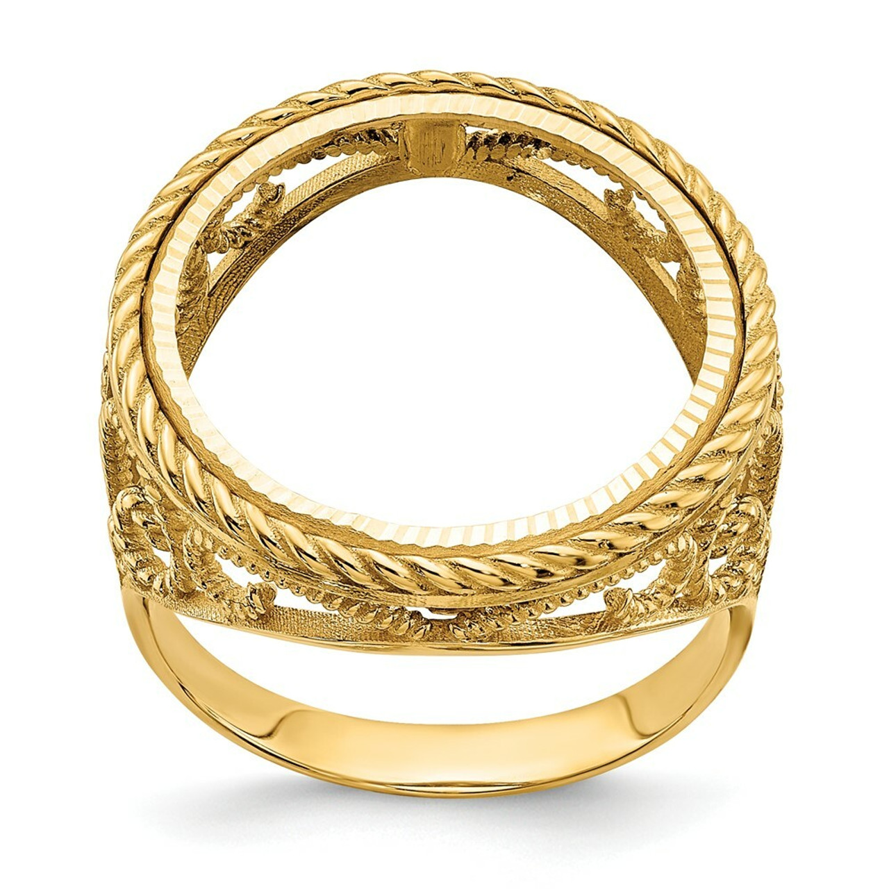 14K Yellow Gold 1/10th American Eagle Coin Diamond-cut Coin Ring - Size: 7 - (B31-667)