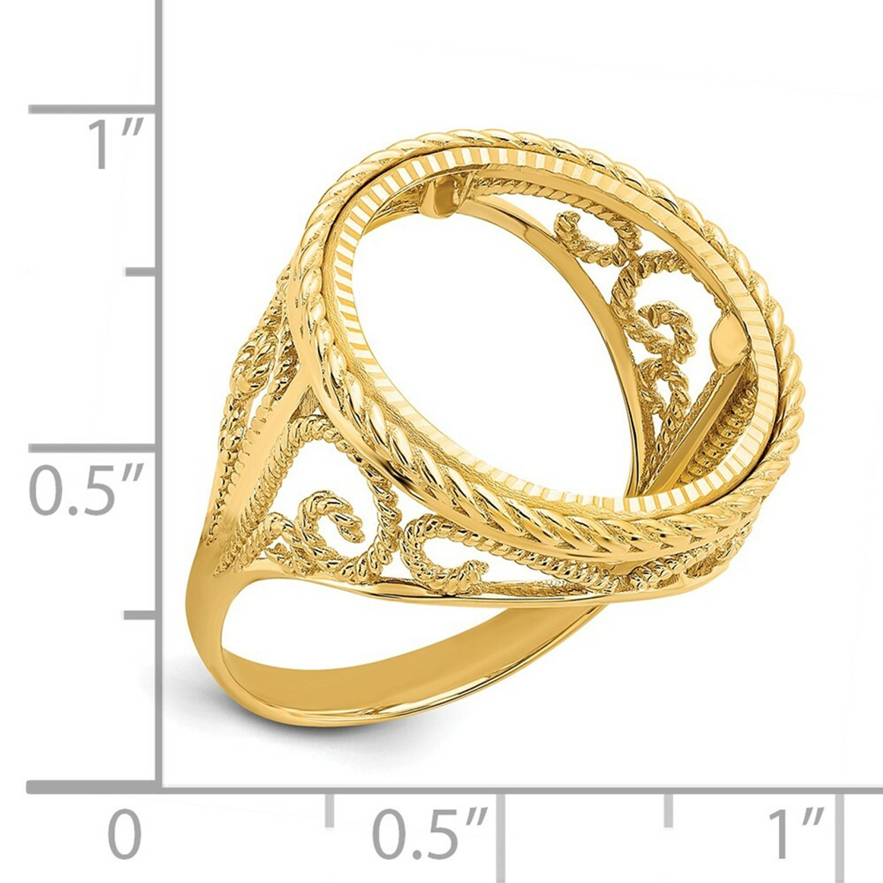 14K Yellow Gold 1/10th American Eagle Coin Diamond-cut Coin Ring - Size: 7 - (B31-667)
