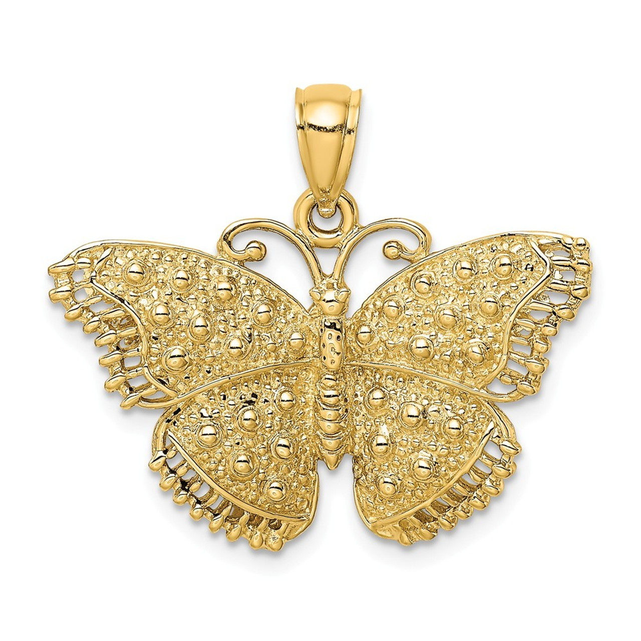 14K Yellow Gold 2-D Textured Butterfly Charm Pendant - (A90-982