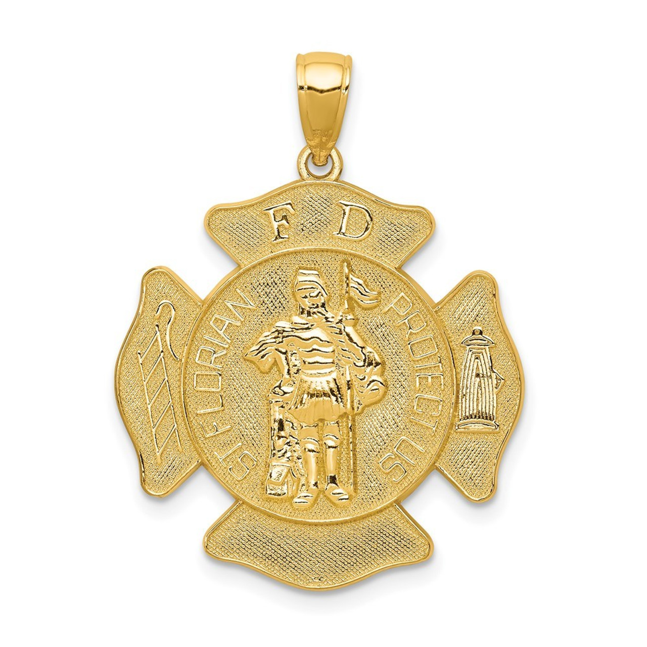 14K Yellow Gold Large St. Florian Badge Pendant - (A83-144)
