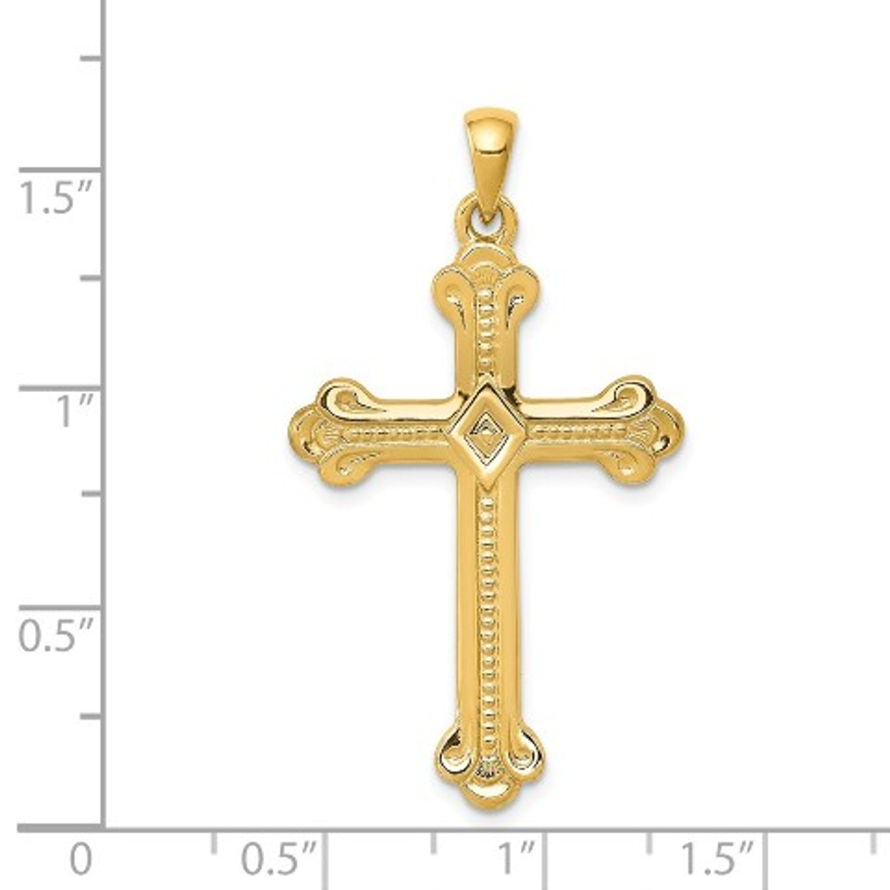 14K Yellow Gold Budded Cross Pendant 41mm length - (B11-269)