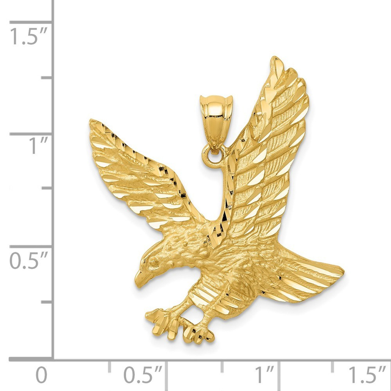 14K Yellow Gold Satin Diamond-cut Eagle Pendant - (A83-496)