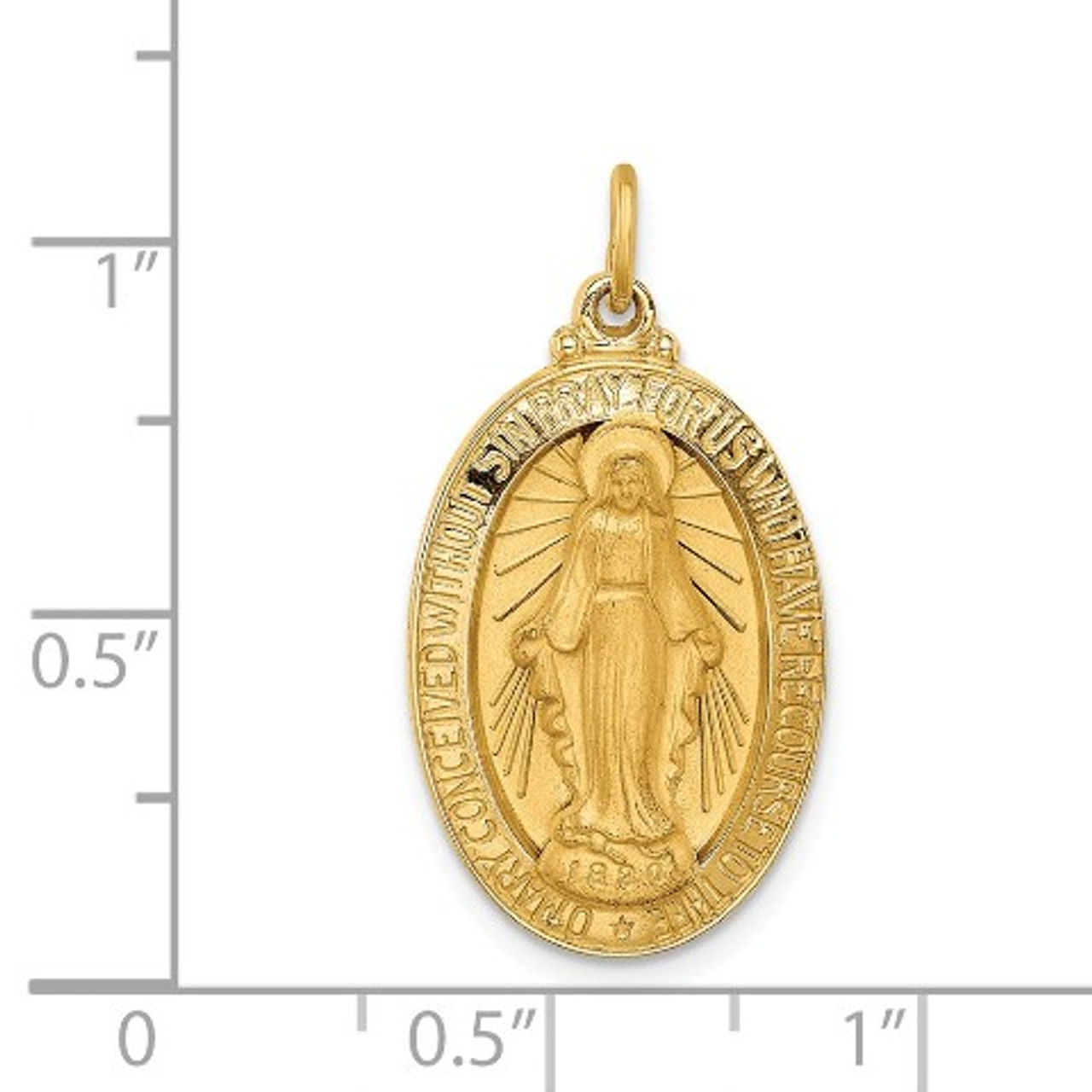 14K Yellow Gold Solid Satin Finish Medium 3-D Oval Miraculous