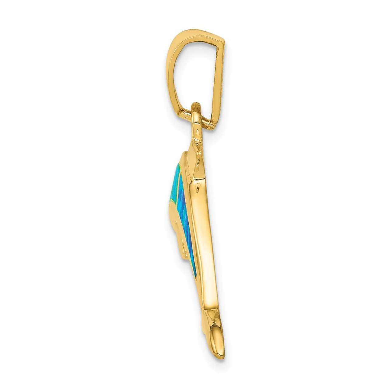 14K Yellow Gold Imitation Opal Dolphin Pendant - (A85-174)
