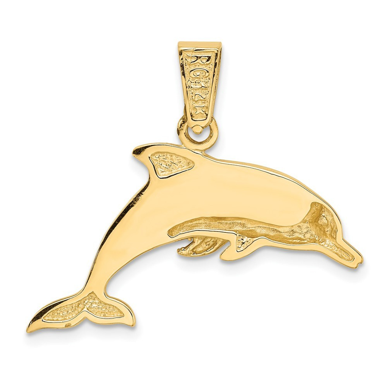 14K Yellow Gold Imitation Opal Dolphin Pendant - (A85-174)
