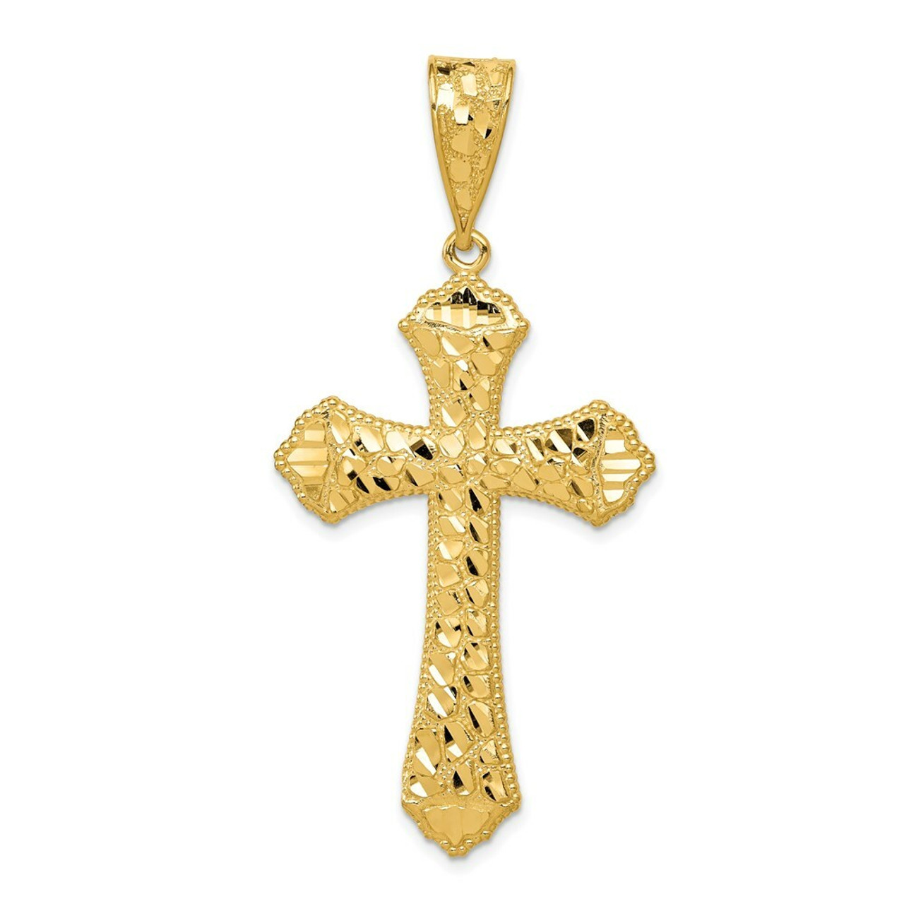 14k Yellow Gold Diamond-cut Budded Cross Pendant - (A86-134)