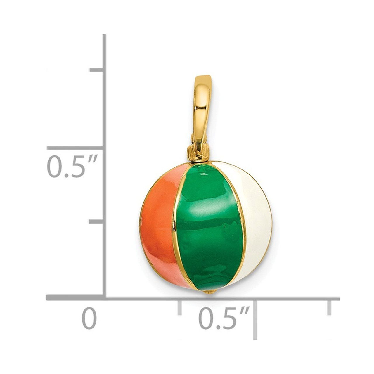 14K Yellow Gold 3-D Multi Color Enamel Beach Ball Charm Pendant - (A91-768)