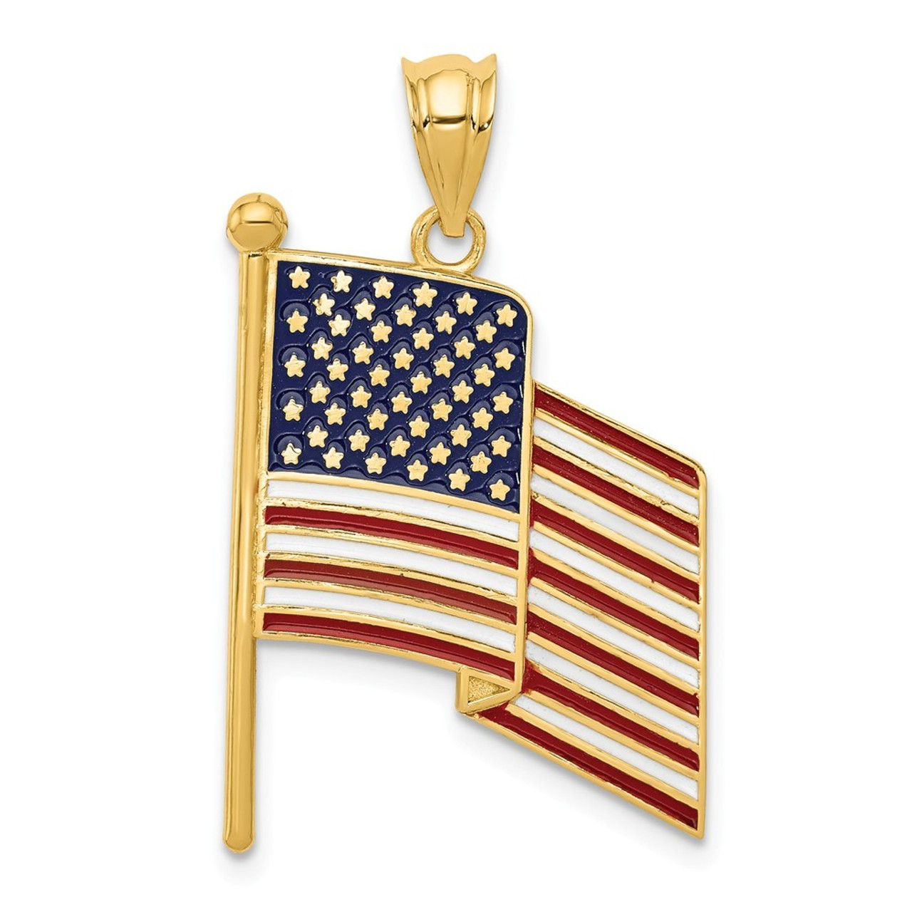 14K Yellow Gold Enameled Flag Pendant - (A98-851)