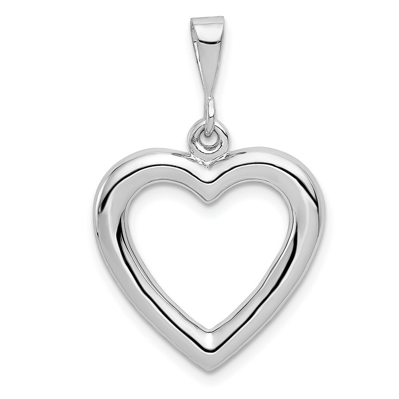 14K White Gold Solid Polished Heart Pendant - (A83-964)