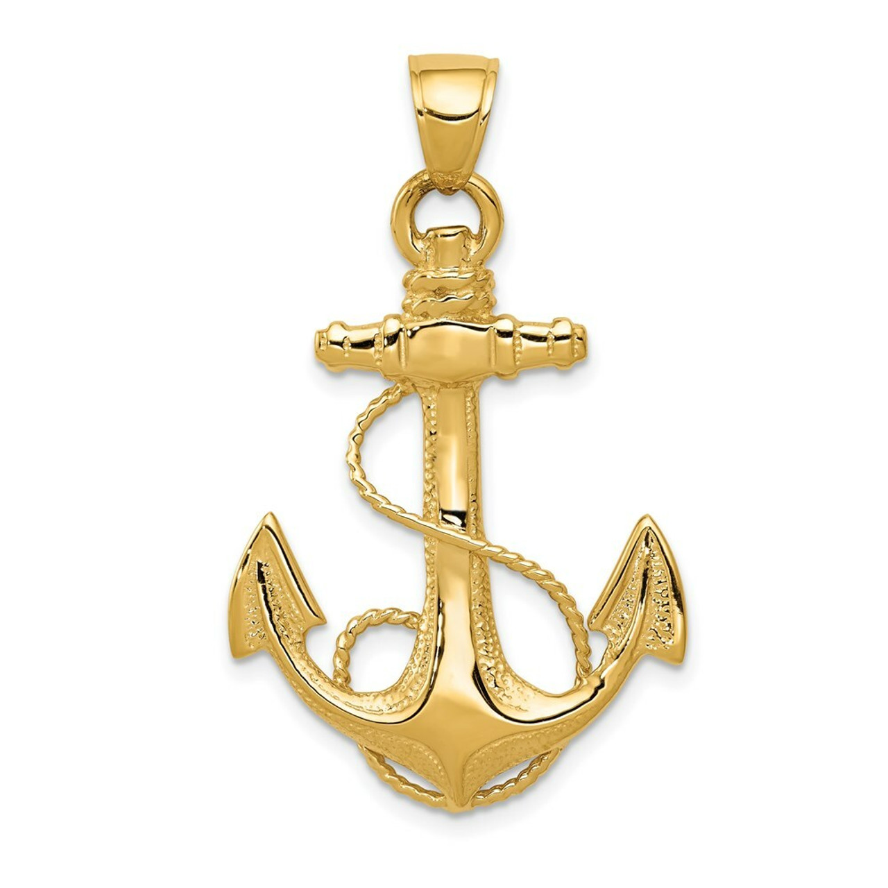 14K Yellow Gold 2-D Anchor with Rope Pendant - (A84-290)