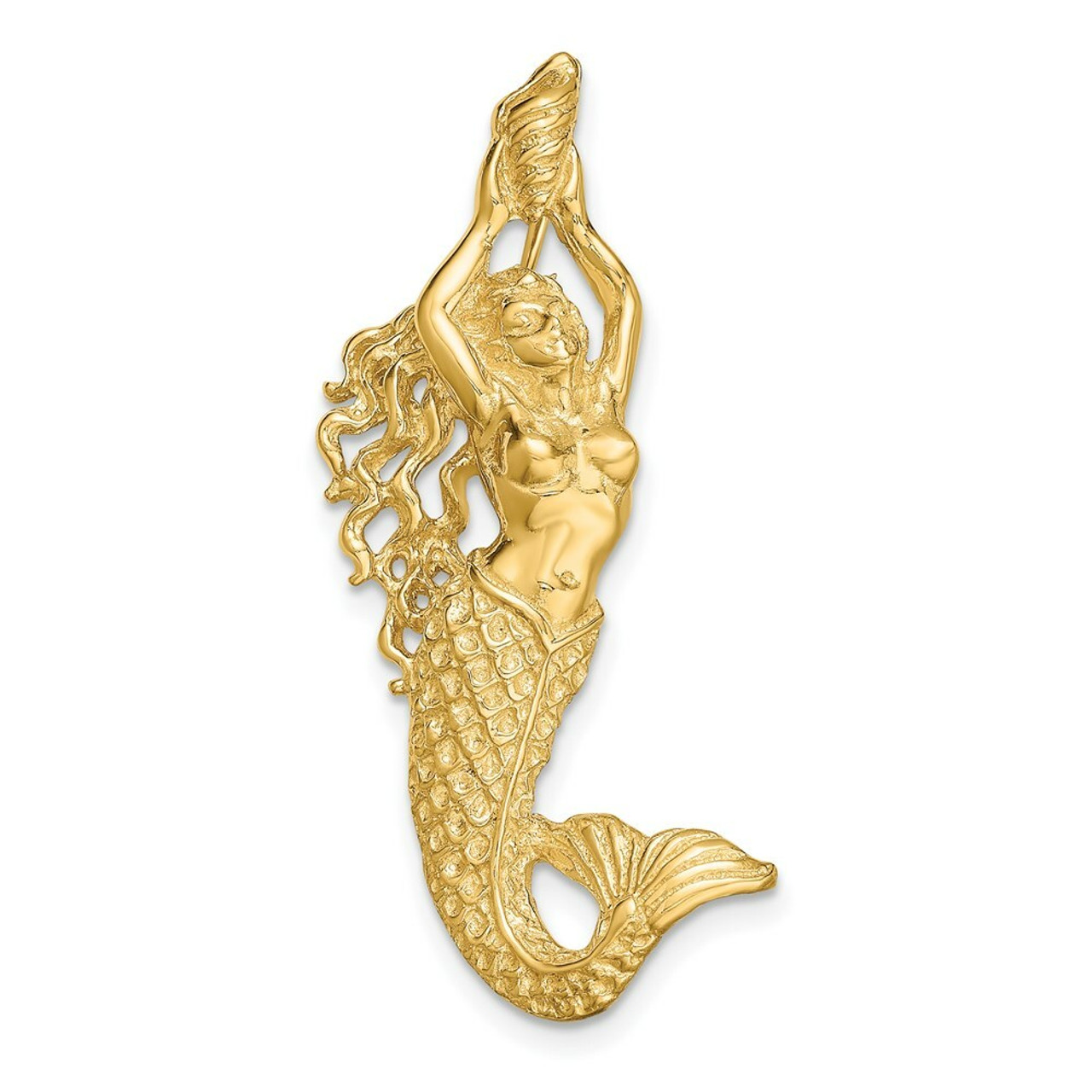 14K Yellow Gold Polished & Textured Mermaid Chain Slide Pendant - (A87-206)