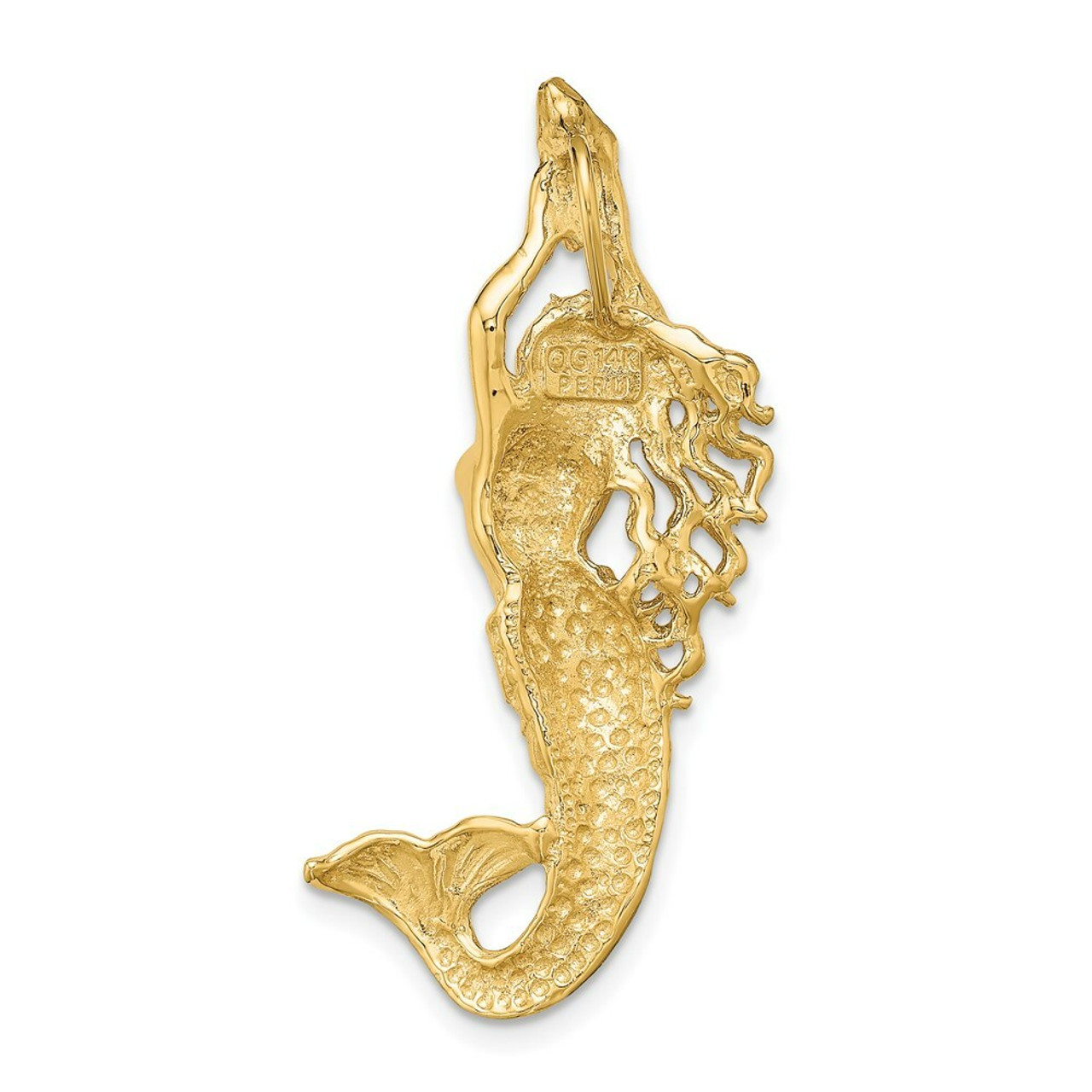 14K Yellow Gold Polished & Textured Mermaid Chain Slide Pendant - (A87-206)