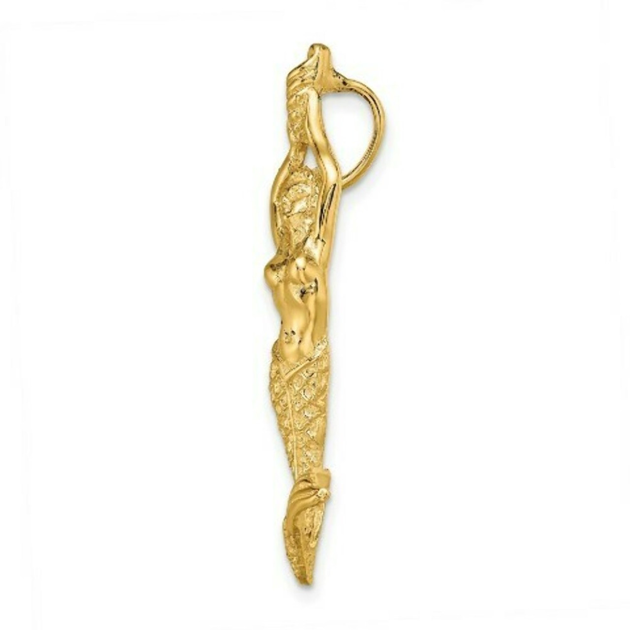 14K Yellow Gold Polished & Textured Mermaid Chain Slide Pendant - (A87-206)