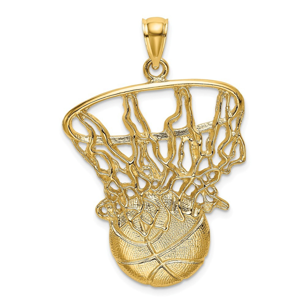 14K Yellow Gold Swoosh Basketball & Net Charm Pendant - (A93-401)