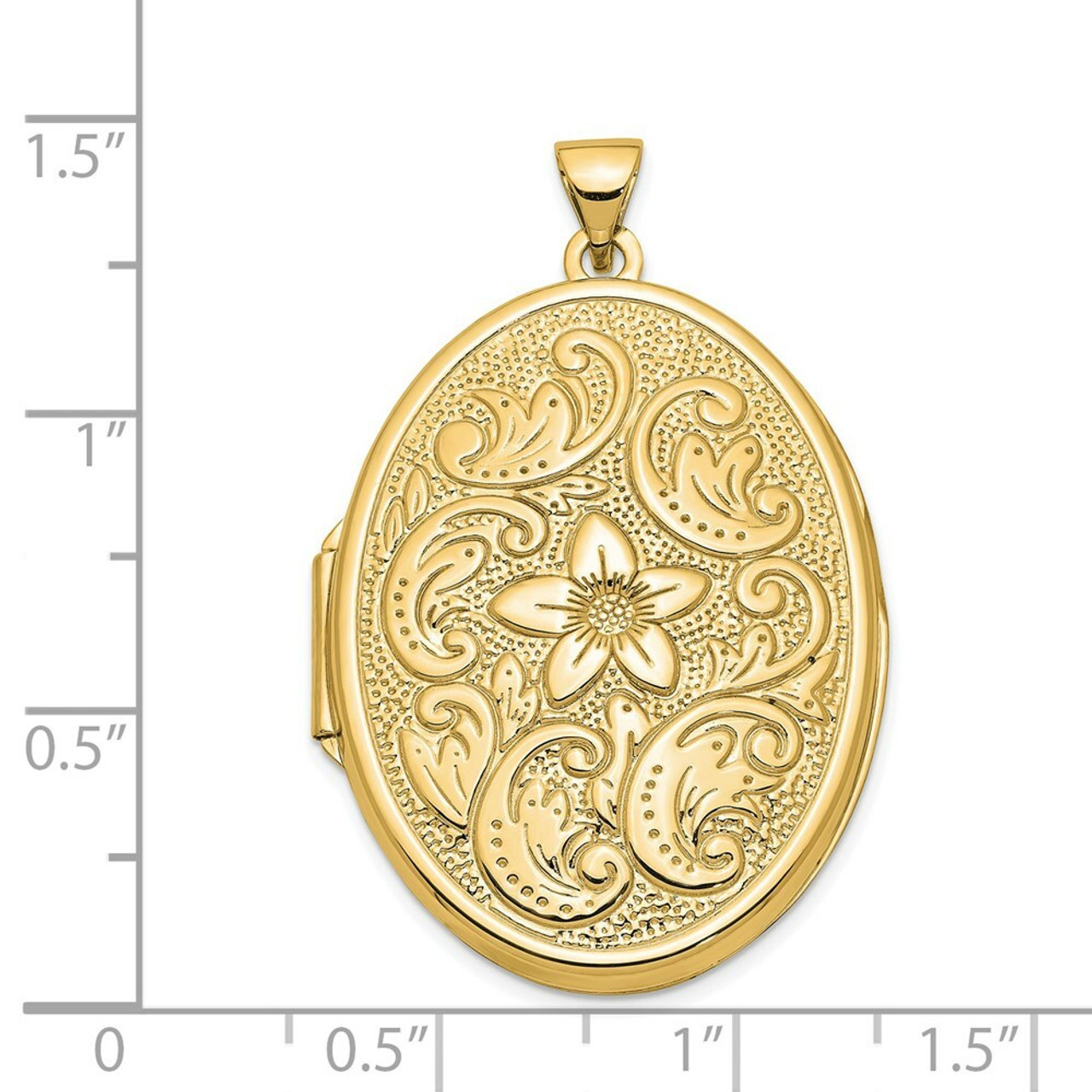 14K Yellow Gold 32mm Oval Flower With Scrolls Locket 32x25mm - (A99-374)