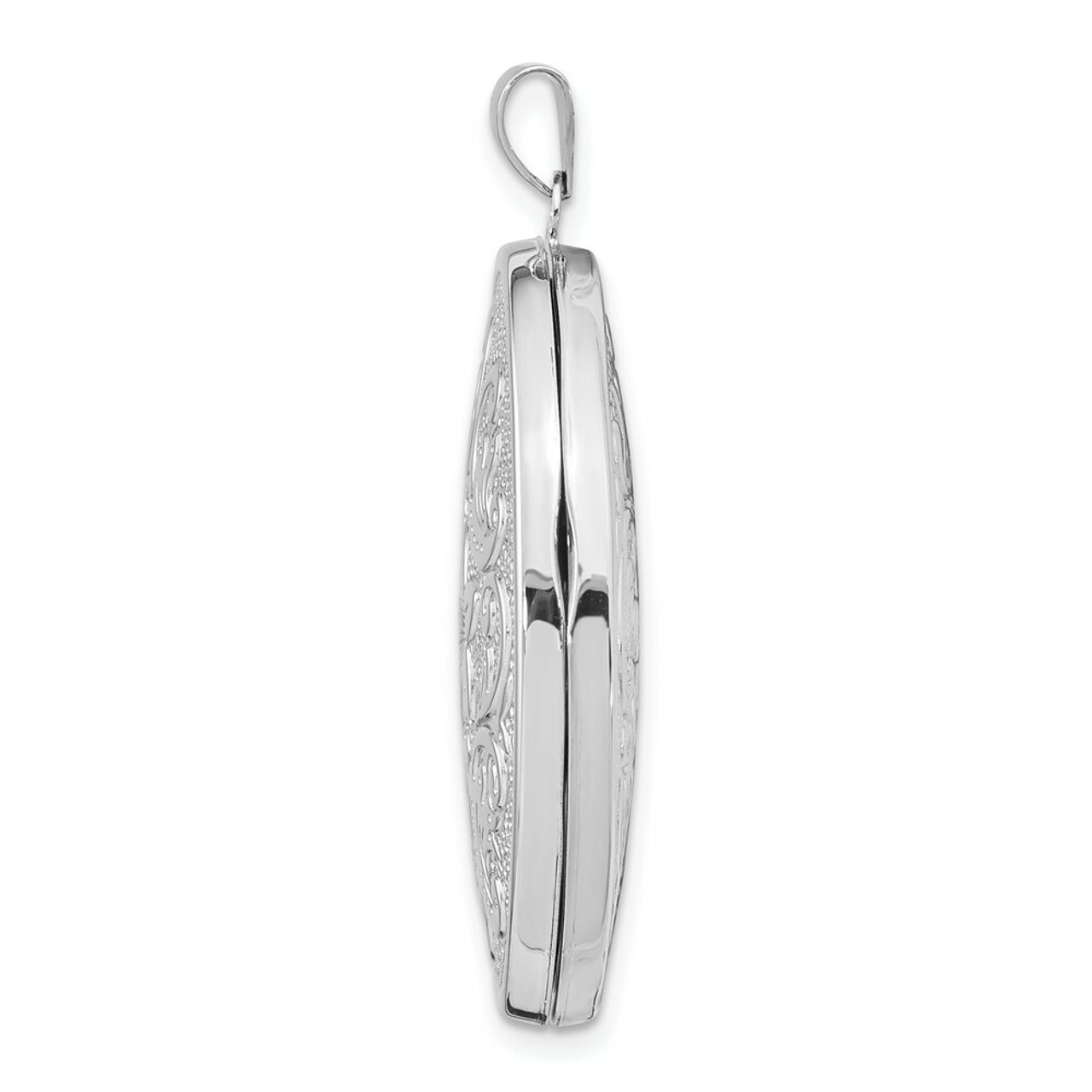 14K White Gold 32mm Oval Flower With Scrolls Locket 41x32mm - (A99-528)