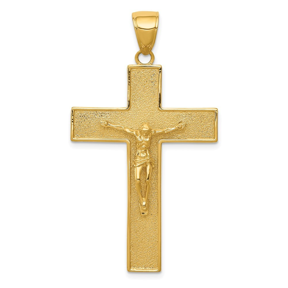 14K Yellow Gold Textured Crucifix Latin Cross Pendant - (A83-532