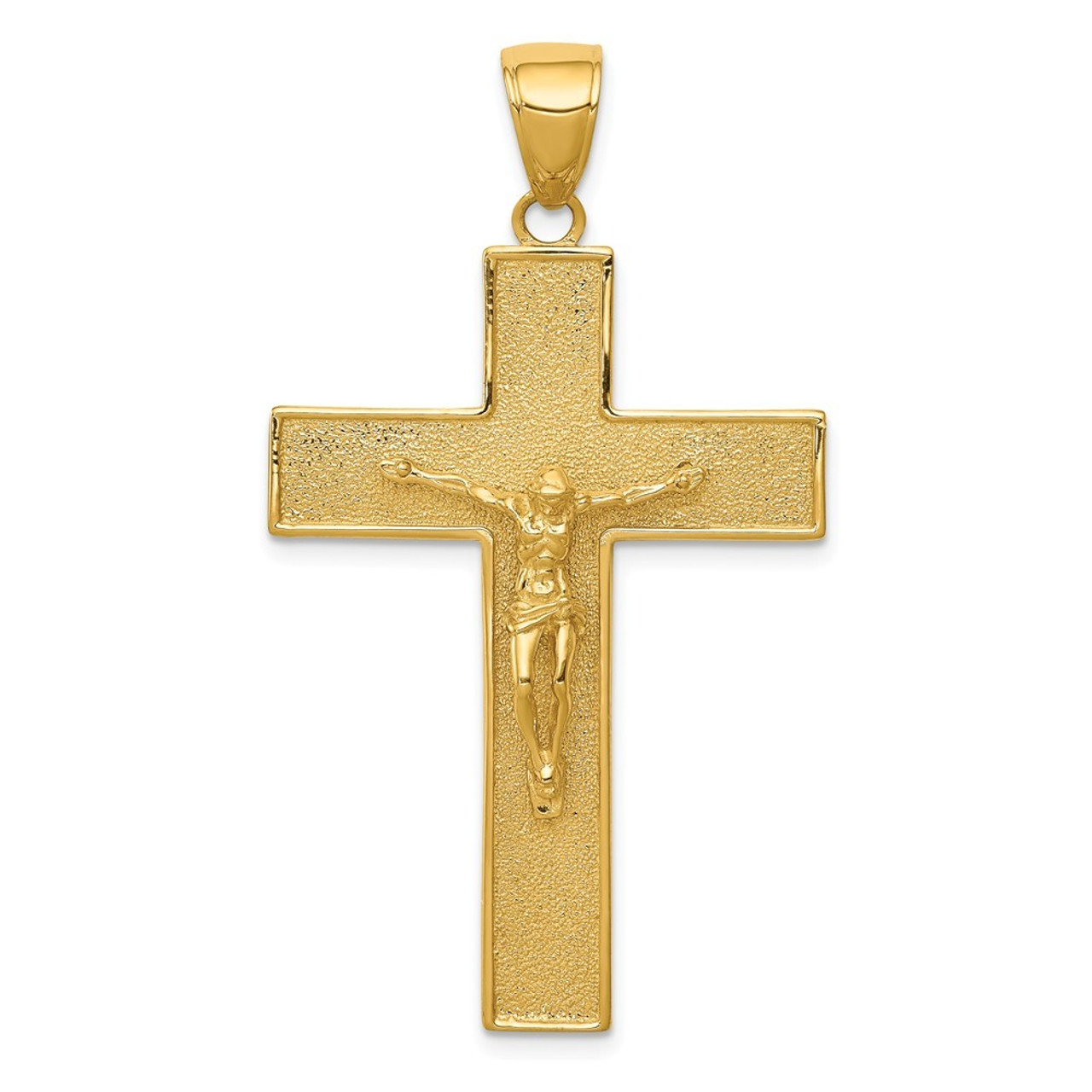 14k Yellow Gold Textured Crucifix Latin Cross Pendant-