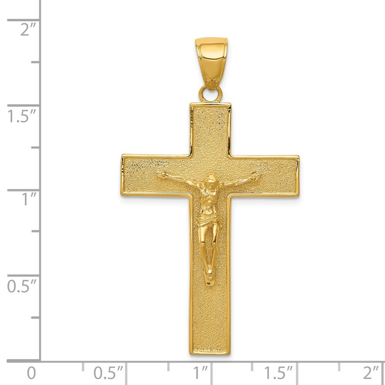 14K Yellow Gold Textured Crucifix Latin Cross Pendant - (A83-532