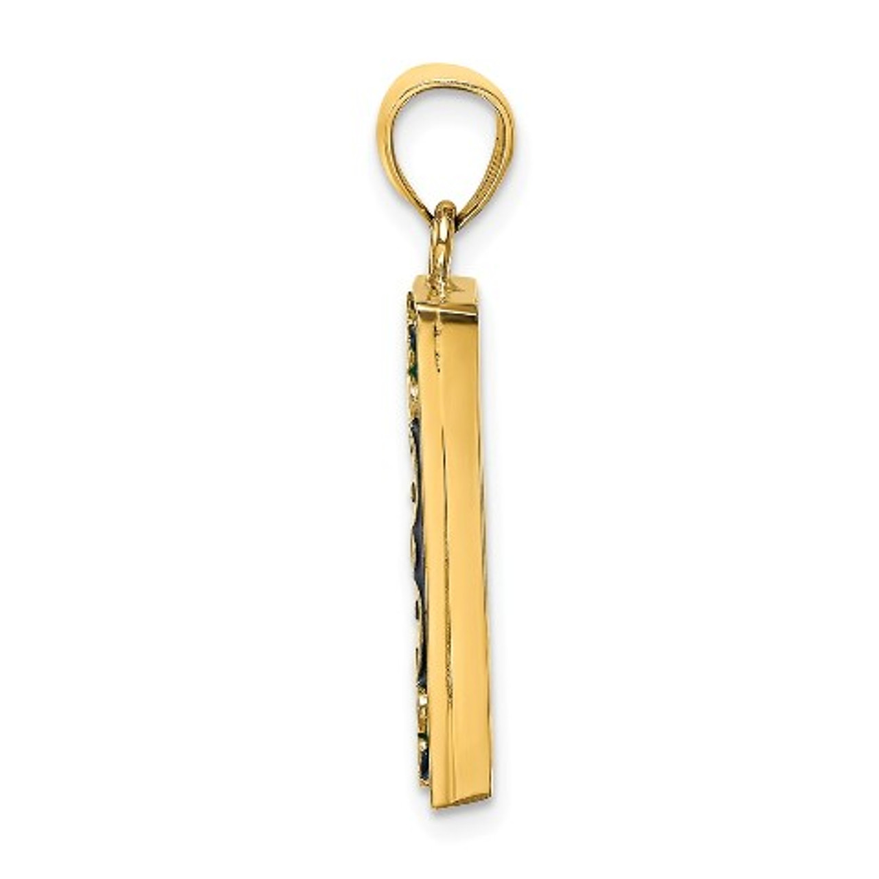 14K Yellow Gold With Enamel Navy Picture Frame With Flowers Charm Pendant - (A91-379)