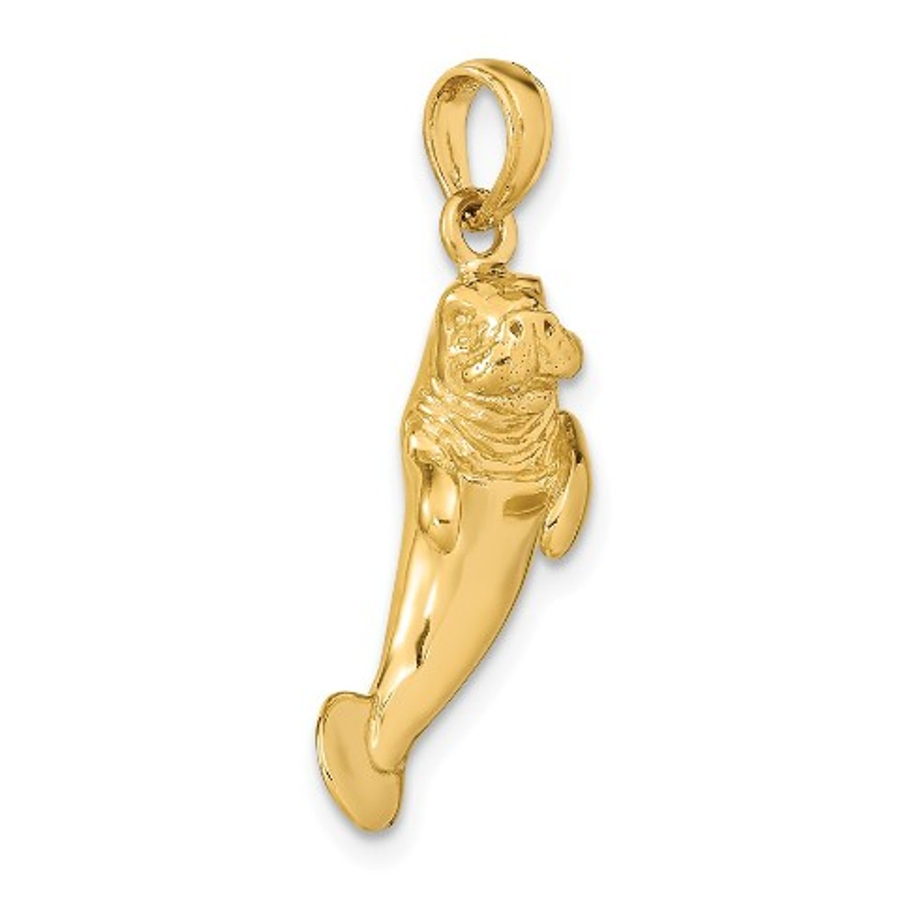 14K Yellow Gold 3-D Polished Manatee Charm Pendant - (A93-142