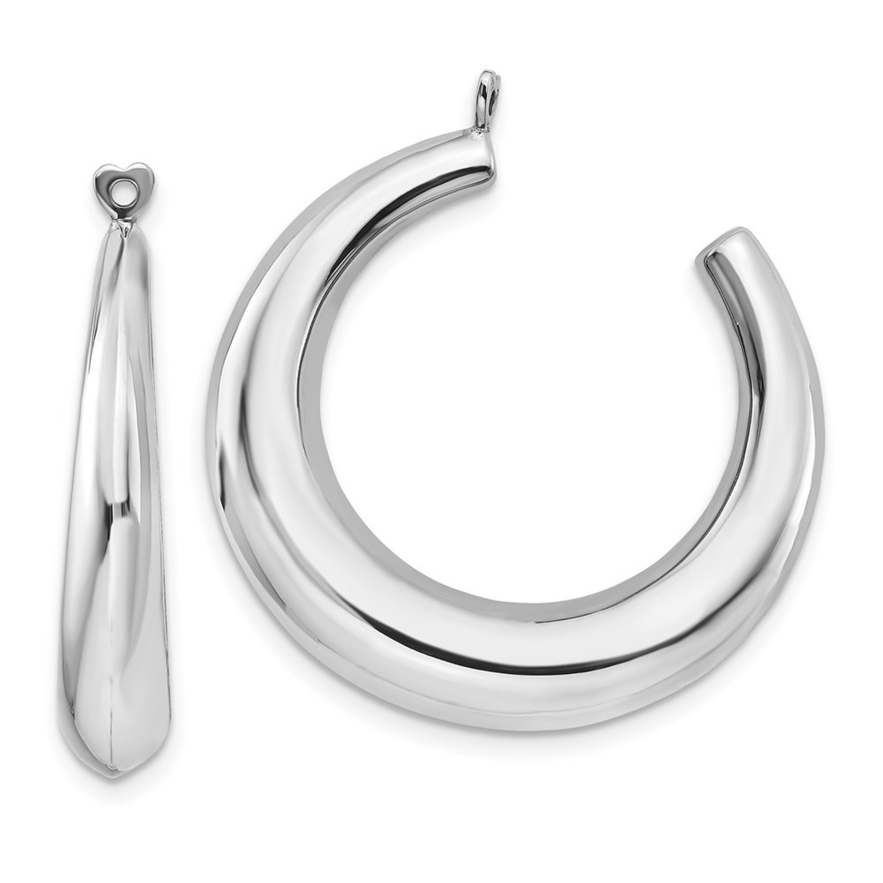 14K White Gold Polished Hoop Earrings Jackets 33mm length - (B44