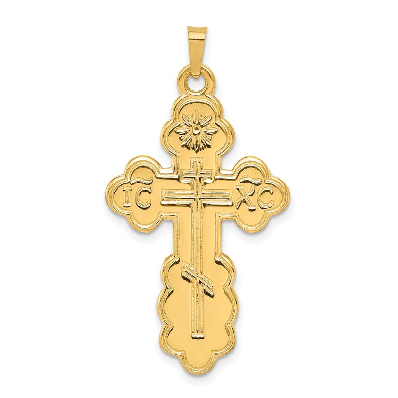 14K Yellow Gold Eastern Orthodox Cross Pendant 41mm length - (B11-662)