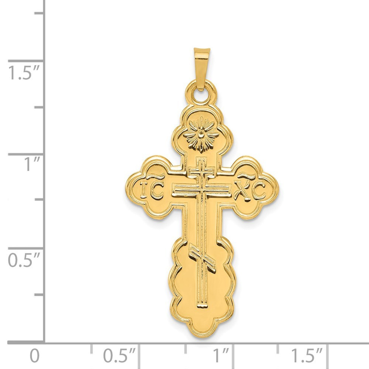 14K Yellow Gold Eastern Orthodox Cross Pendant 41mm length - (B11-662)