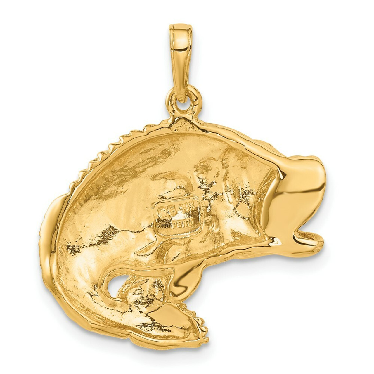 14K Yellow Gold Bass Fish Jumping Pendant - (A83-246)