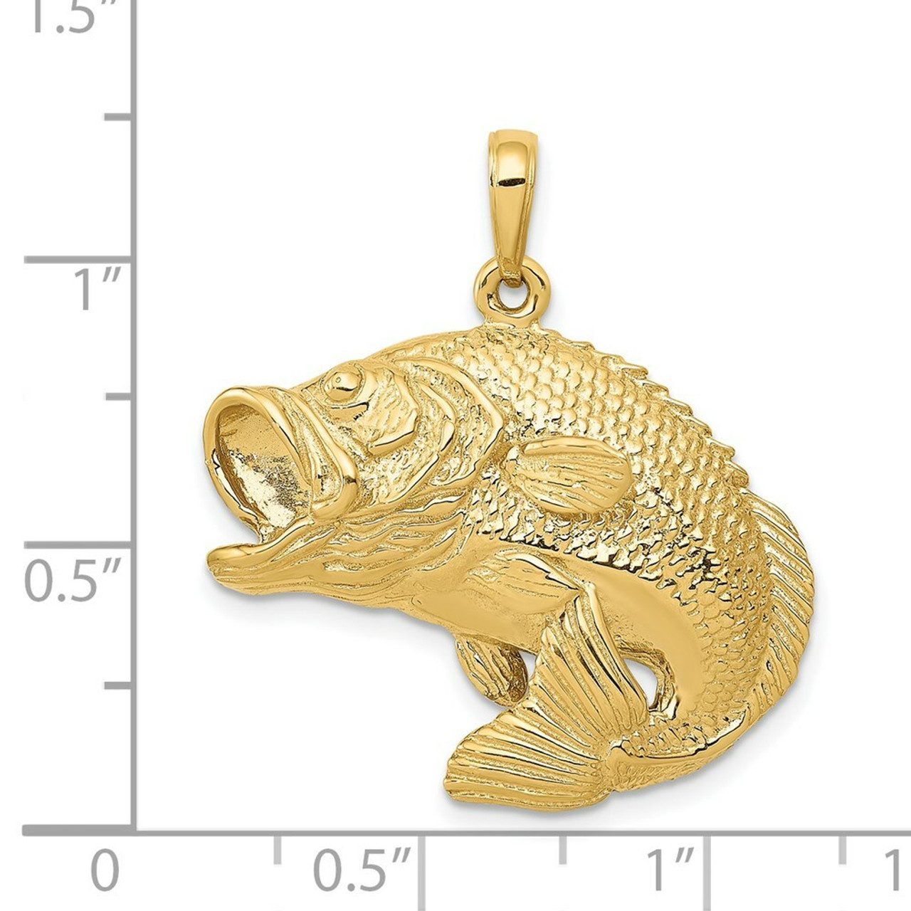 14K Yellow Gold Bass Fish Jumping Pendant - (A83-246)