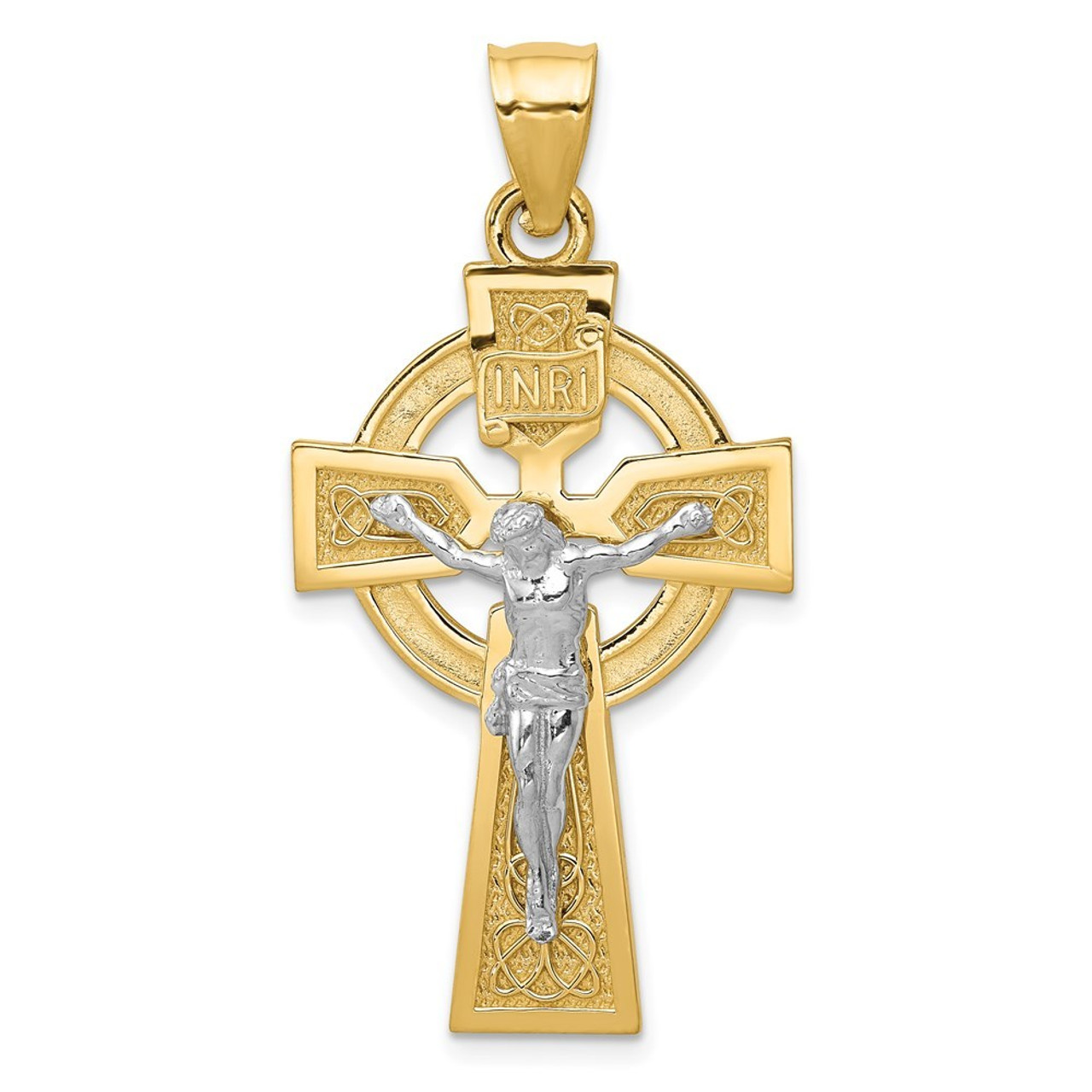 14k Two-tone Gold Polished Celtic INRI Crucifix Pendant - (A85-997